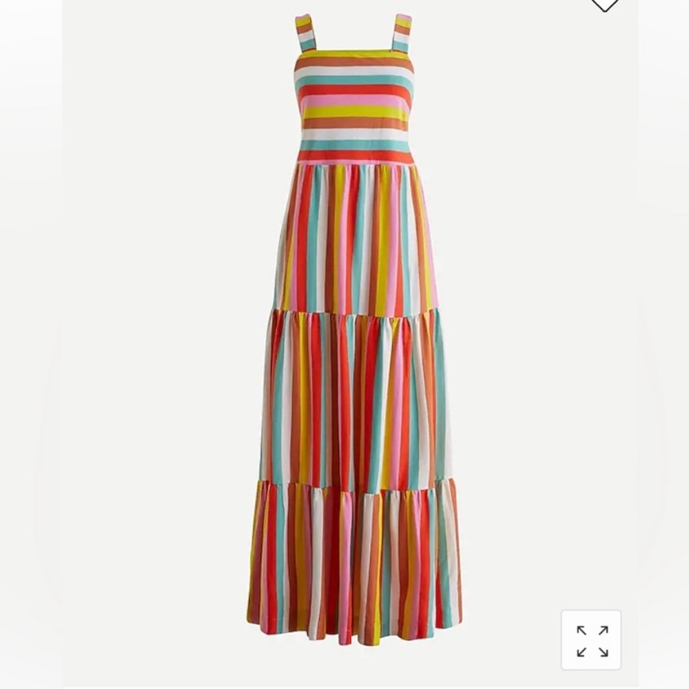 J. Crew Rainbow Striped Tiered Maxi Dress Colorful Flowy Pockets Midi Cotton - Picture 4 of 16